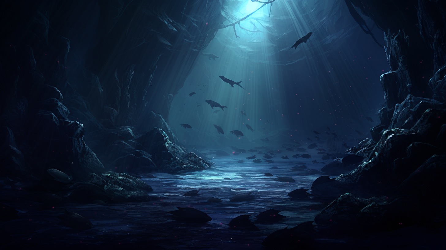 Mysterious fangtooth fish glowing in eerie dark ocean