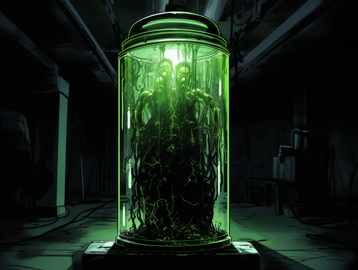 Eerie fluid cylinder with green lighting