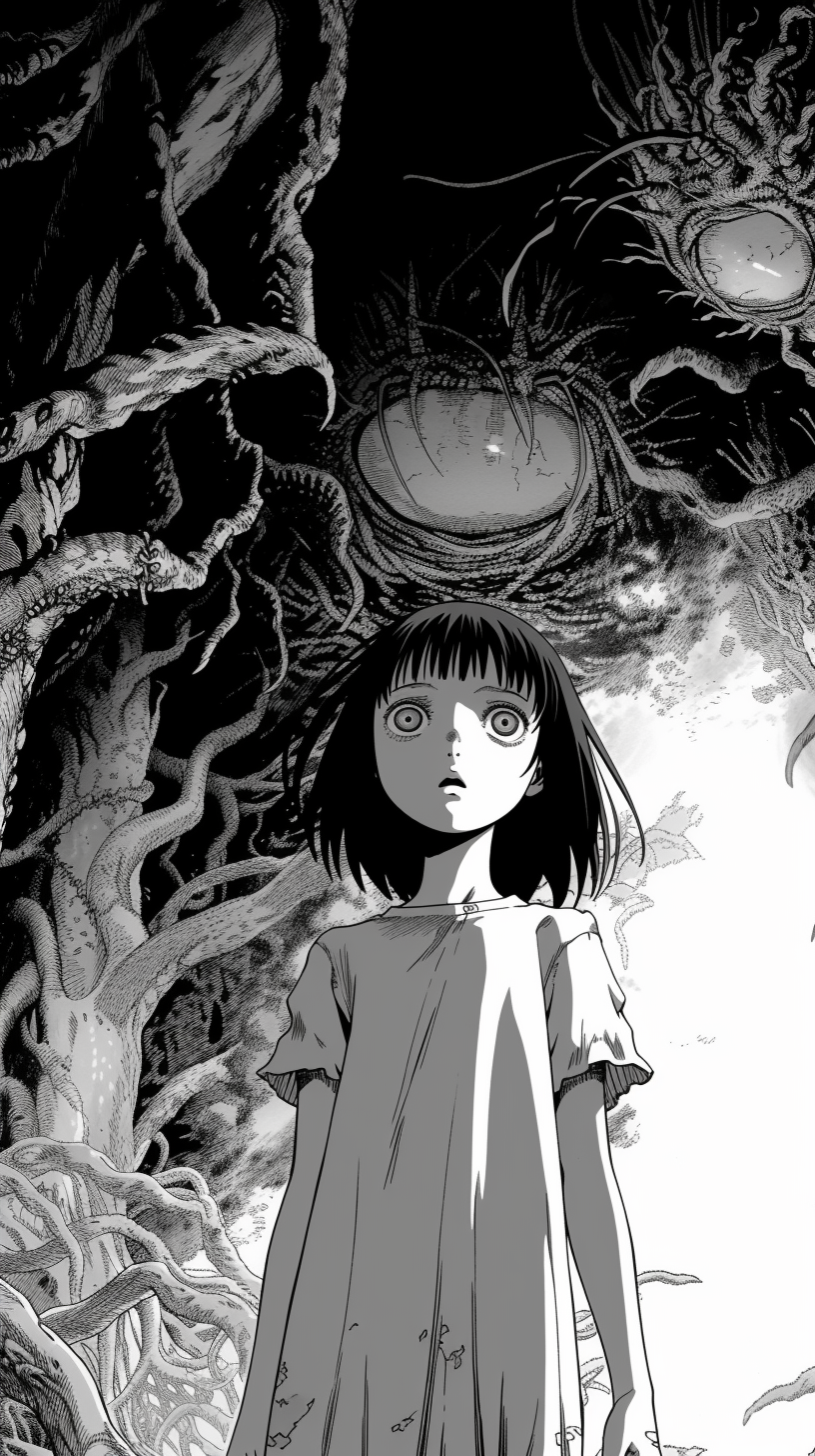 Eerie girl in nightmare manga style