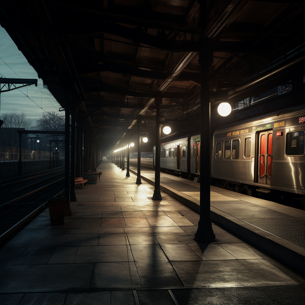 Eerie train station at night