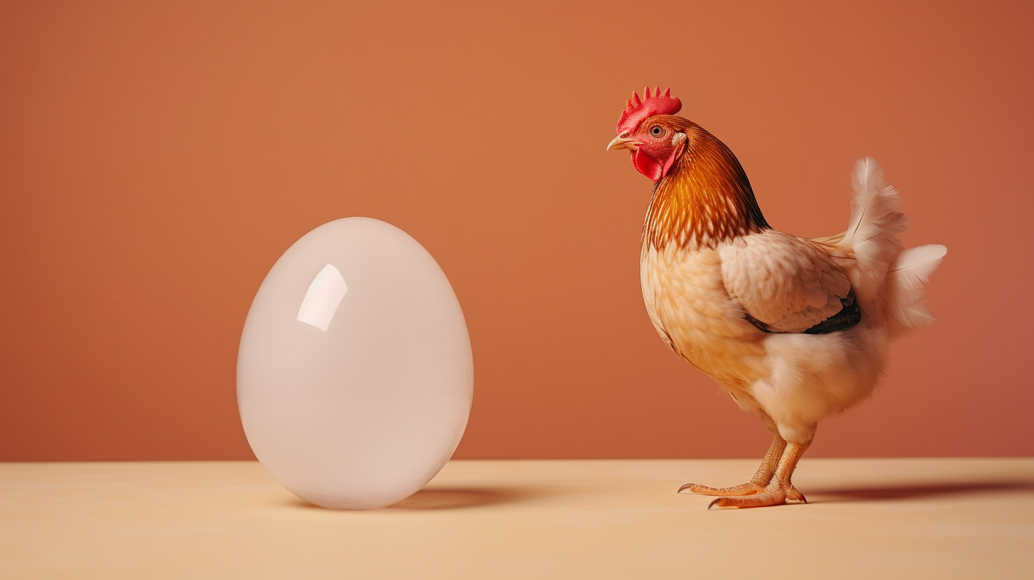 Animated image of egg and chicken debate