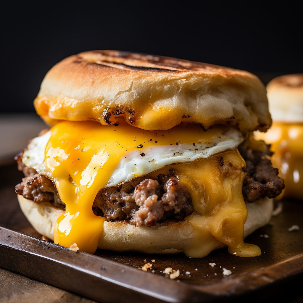 Scrumptious egg, sausage, cheese breakfast sandwich