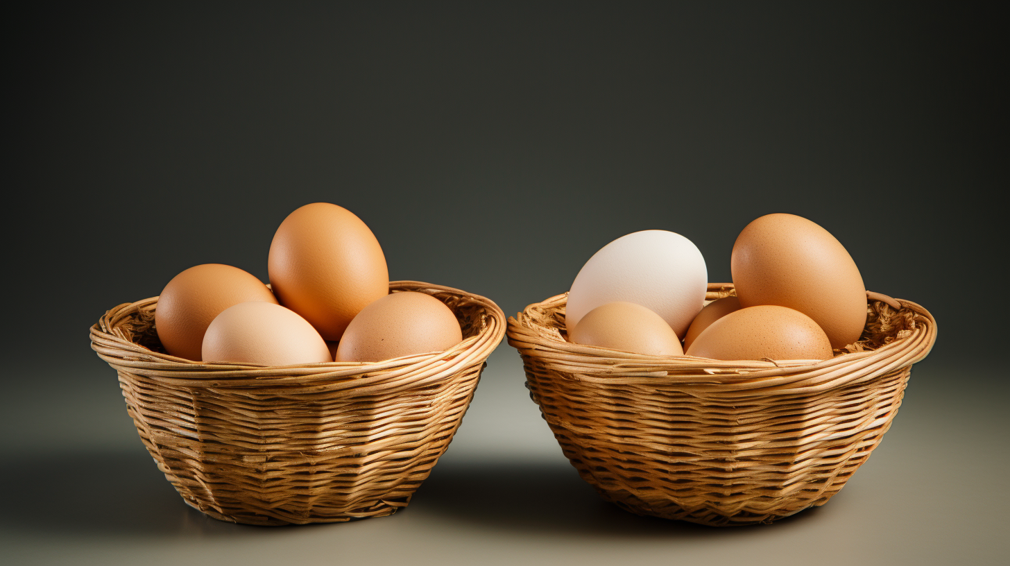 Two empty baskets with eggs