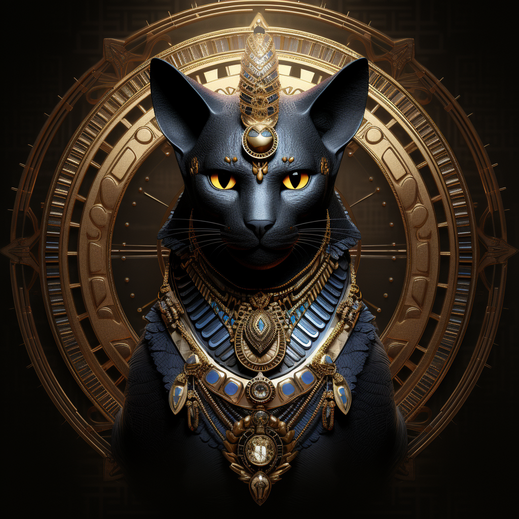 Egyptian Cat Pharaoh with Jewels Inside Pyramid