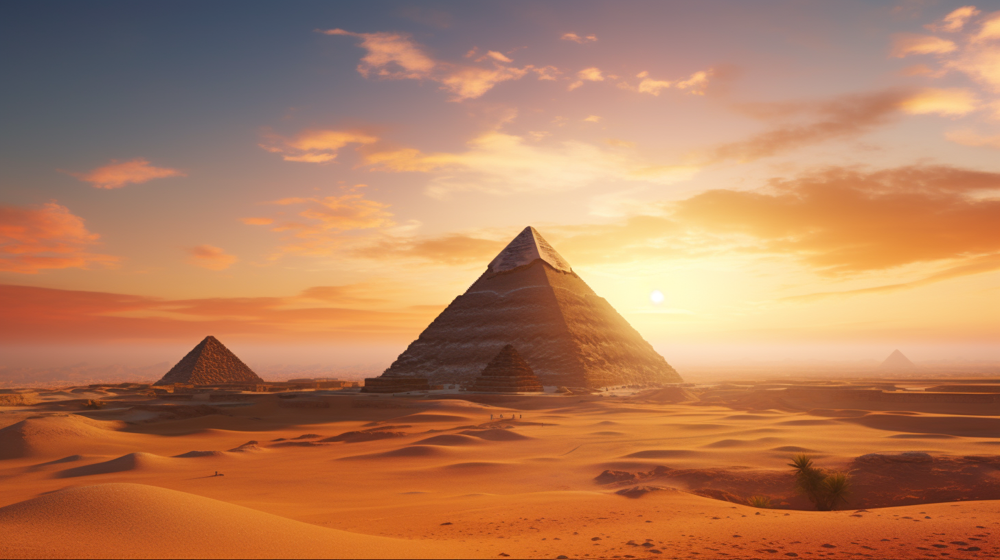 Egyptian desert sunrise pyramids sphinx