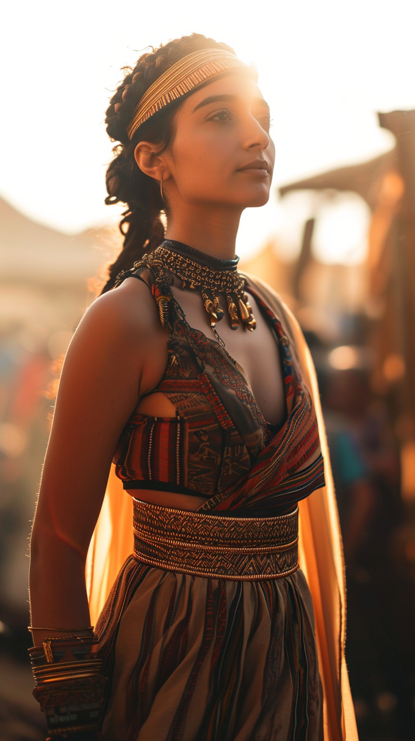 Egyptian Girl in Dress with Intricate Details