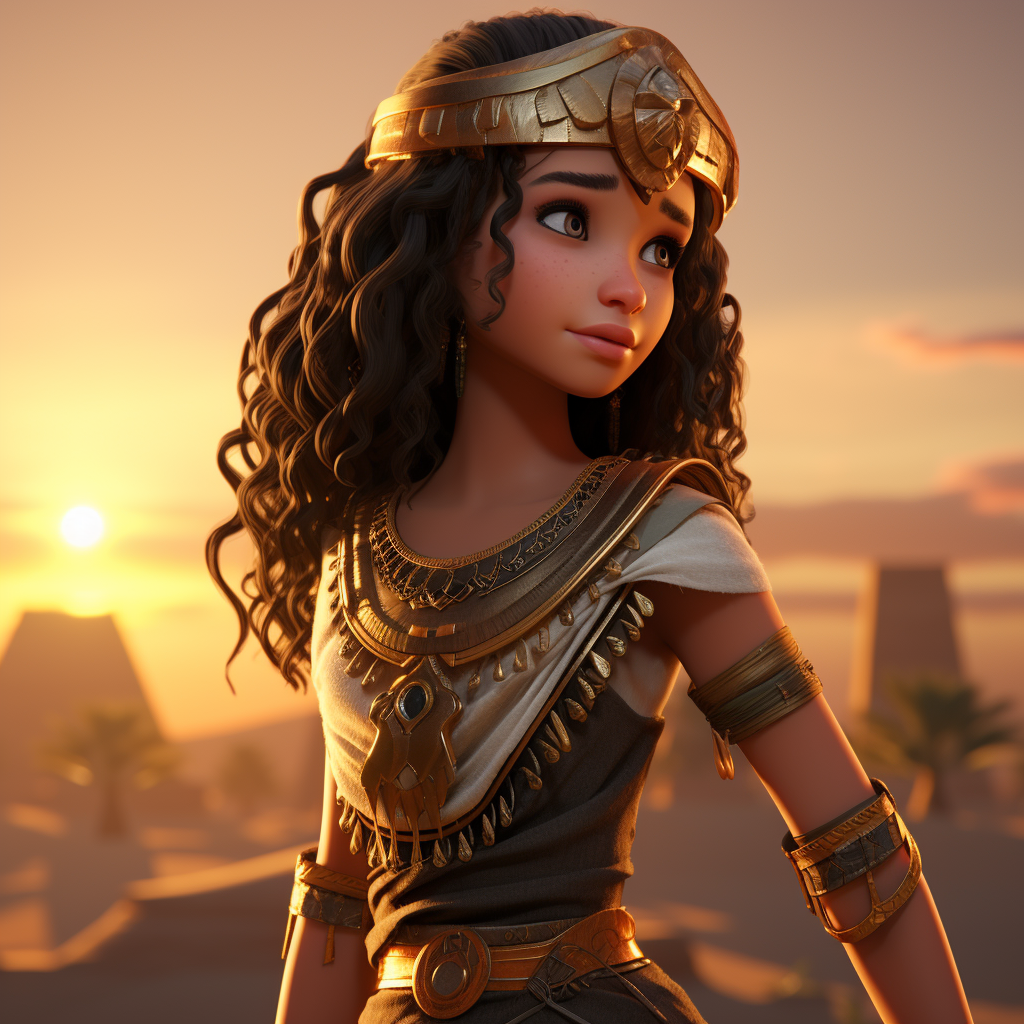 Egyptian girl at sunrise animation