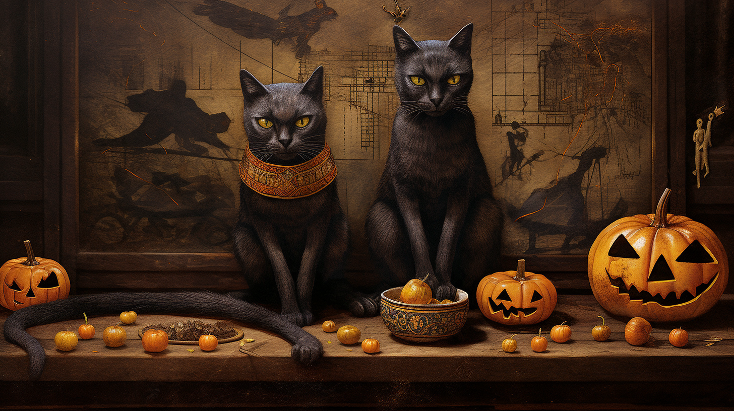 Egyptian Halloween with Mummies and Black Cat