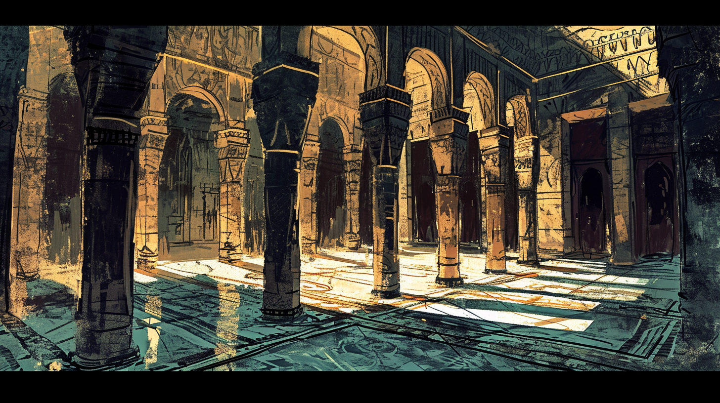 Egyptian Islamic Palace Interior Comic Book Drawing