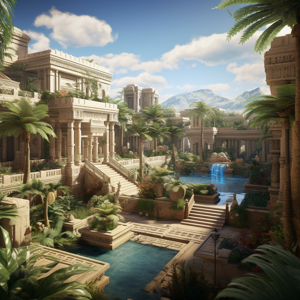 Beautifully preserved ancient Egyptian palace in a garden