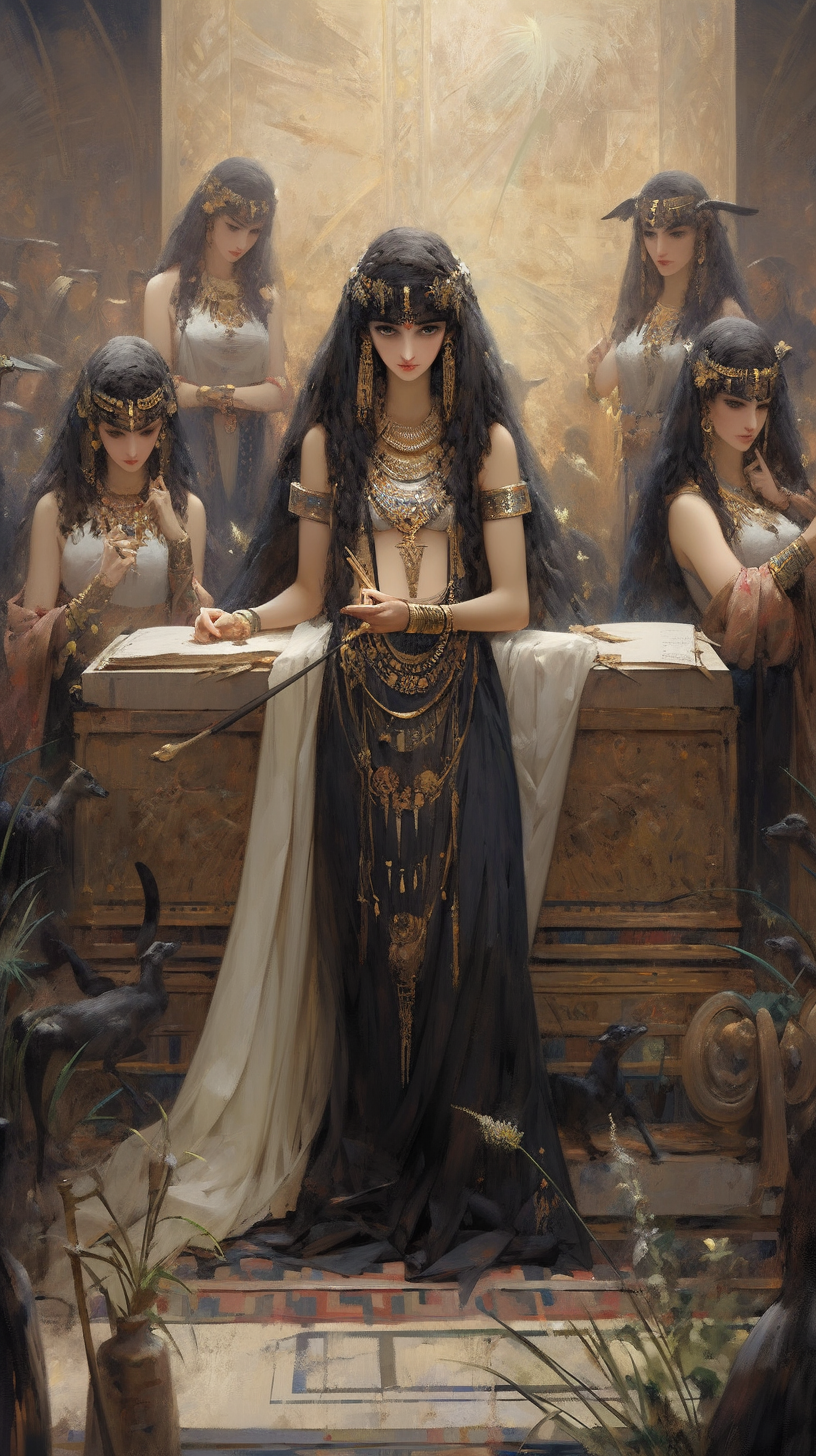 Cleopatra in Egyptian palace morning scene