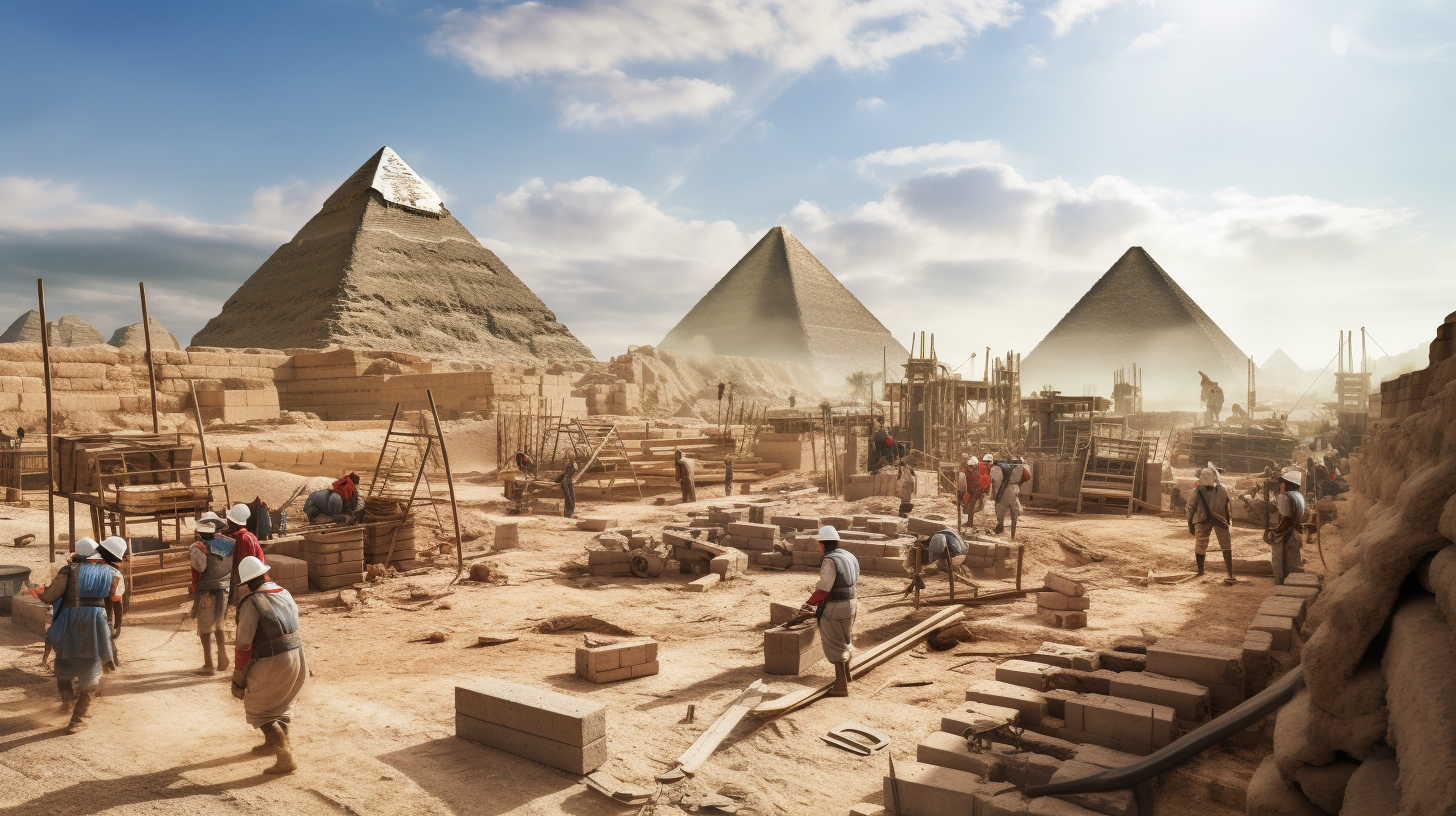 Egyptian Pharaoh Observing Pyramids Being Built