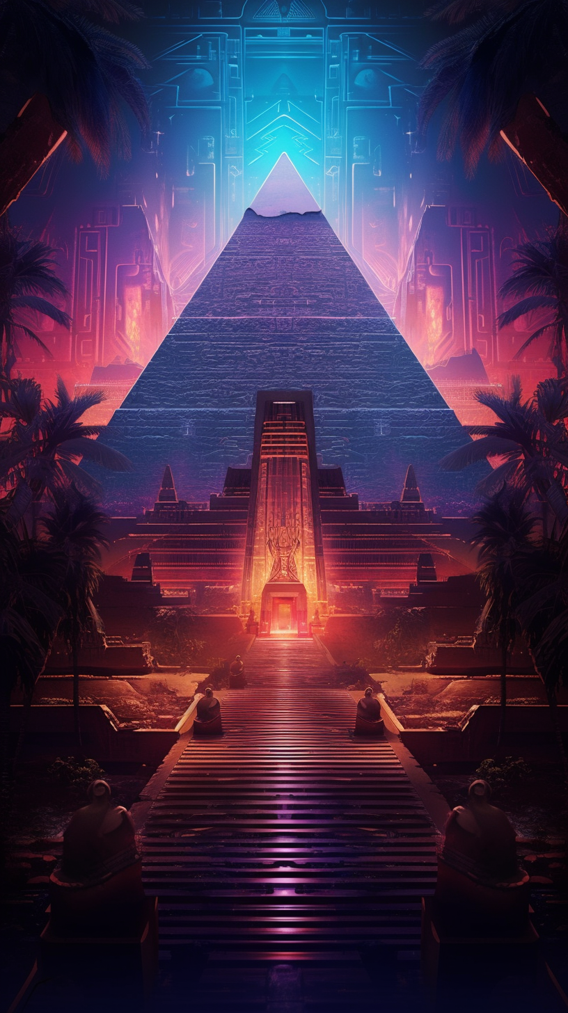 Stunning neon-lit Egyptian pyramid landscape