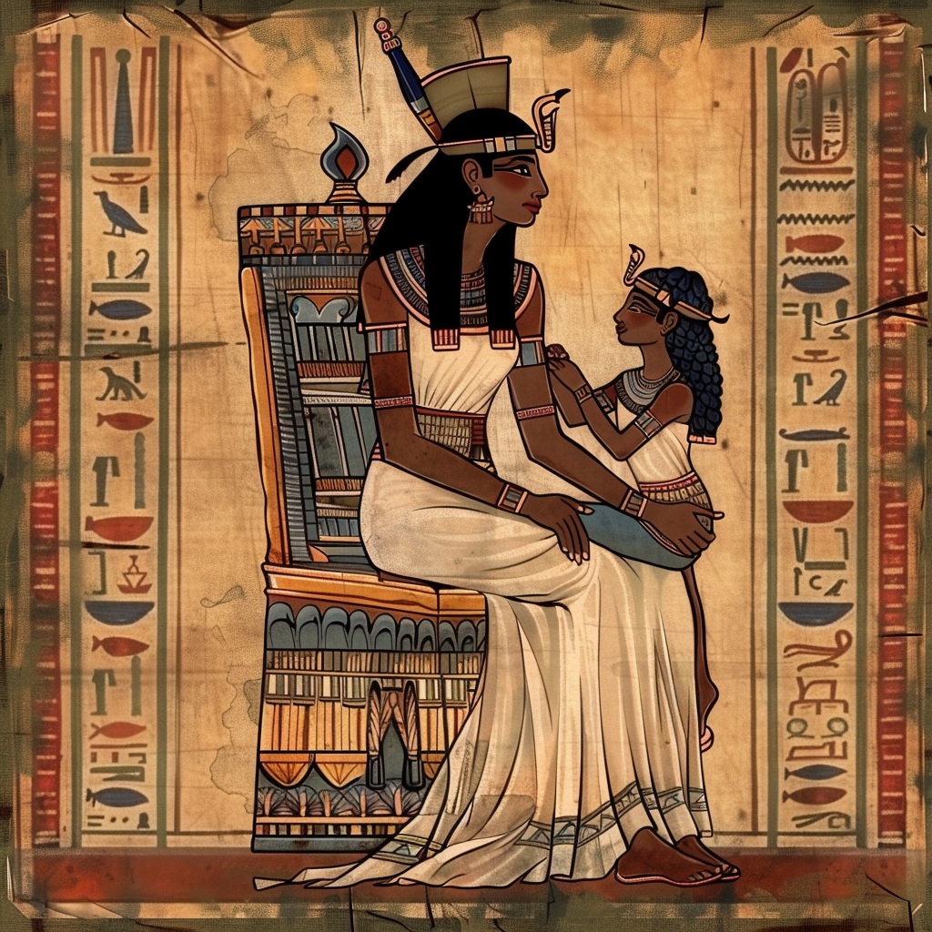 Black African Egyptian Queen Mother and Child Illustration