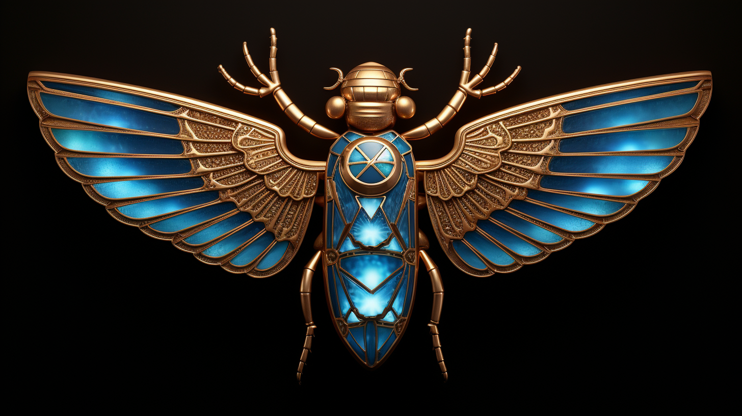 Blue Egyptian Scarab with Spread Wings