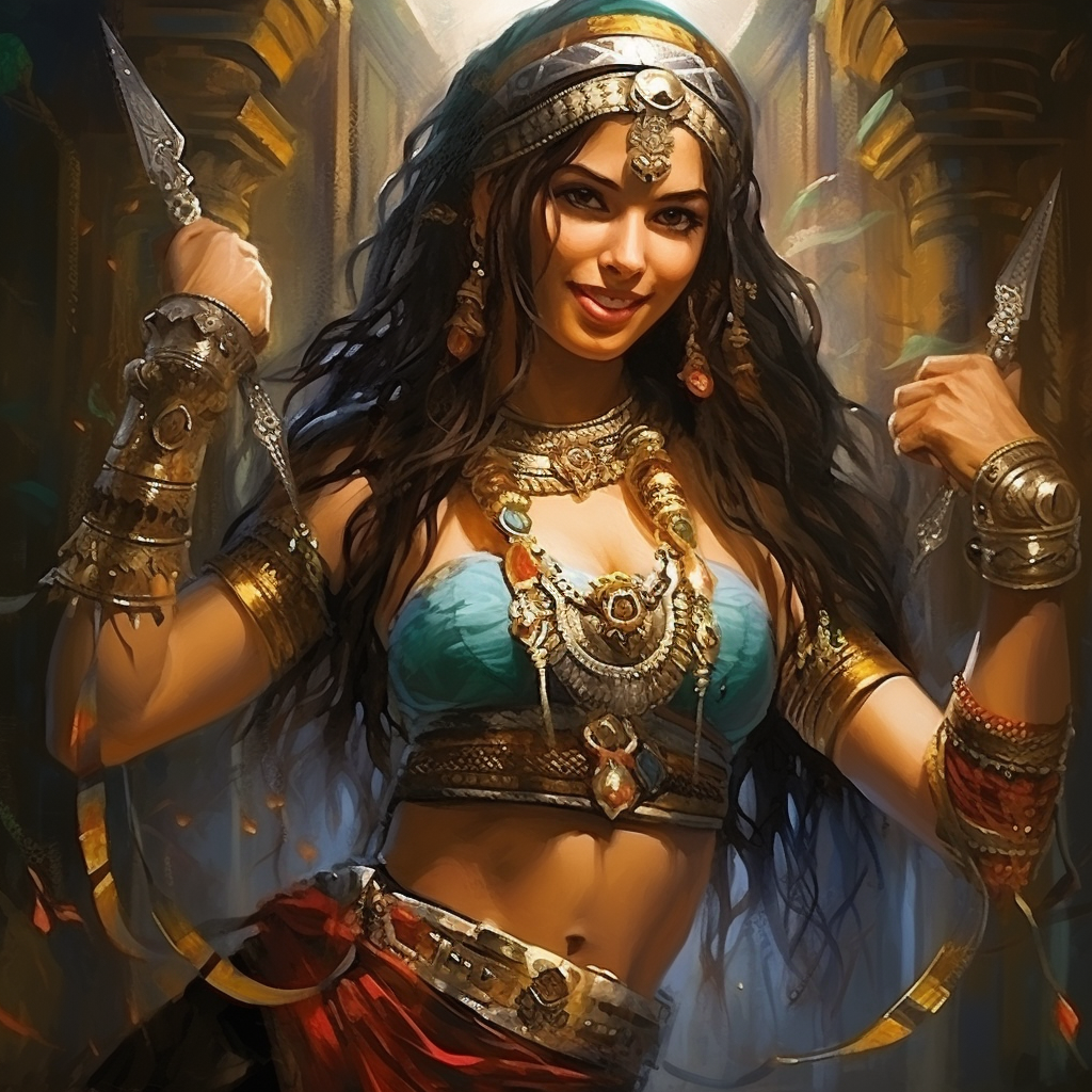 Athletic Egyptian Belly Dancer with Poison-Tipped Daggers