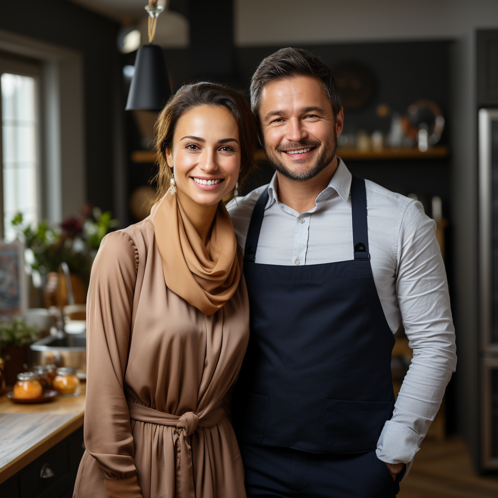 Smiling Egyptian Businessman and Woman with Hijab