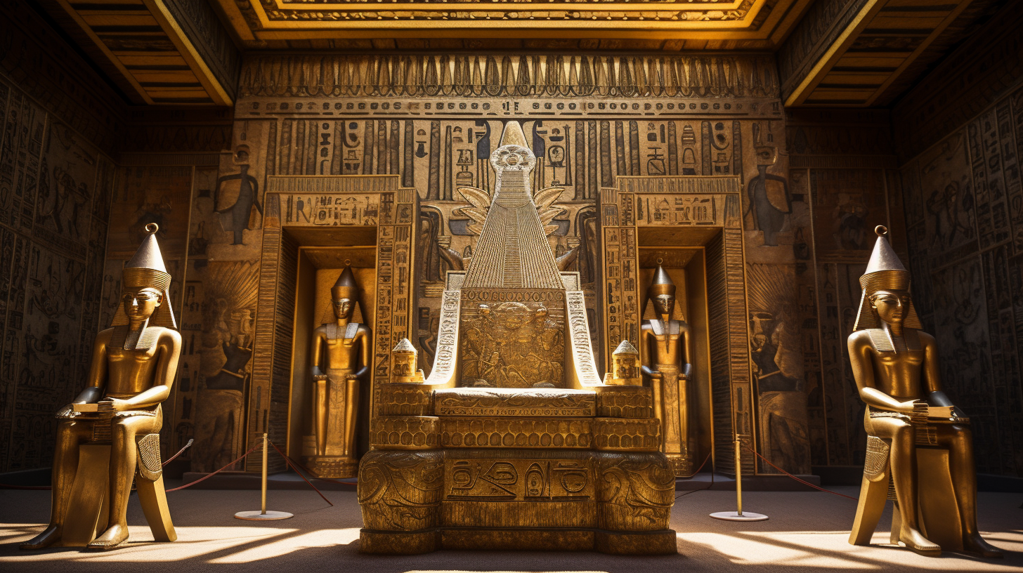 Egyptian Pharaoh King on Decorated Golden Throne