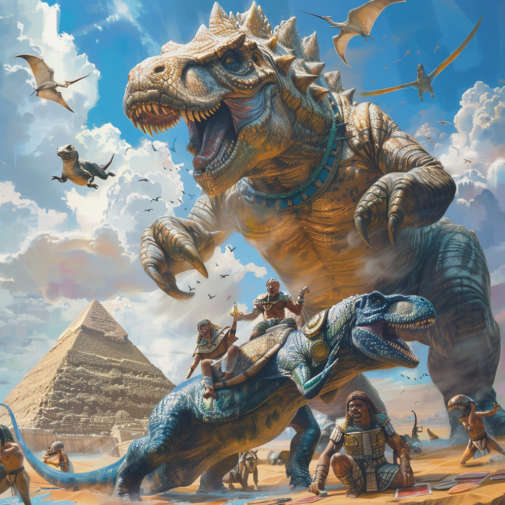 Flying Sphinxes, Dinosaurs, Egyptian Playing Poker