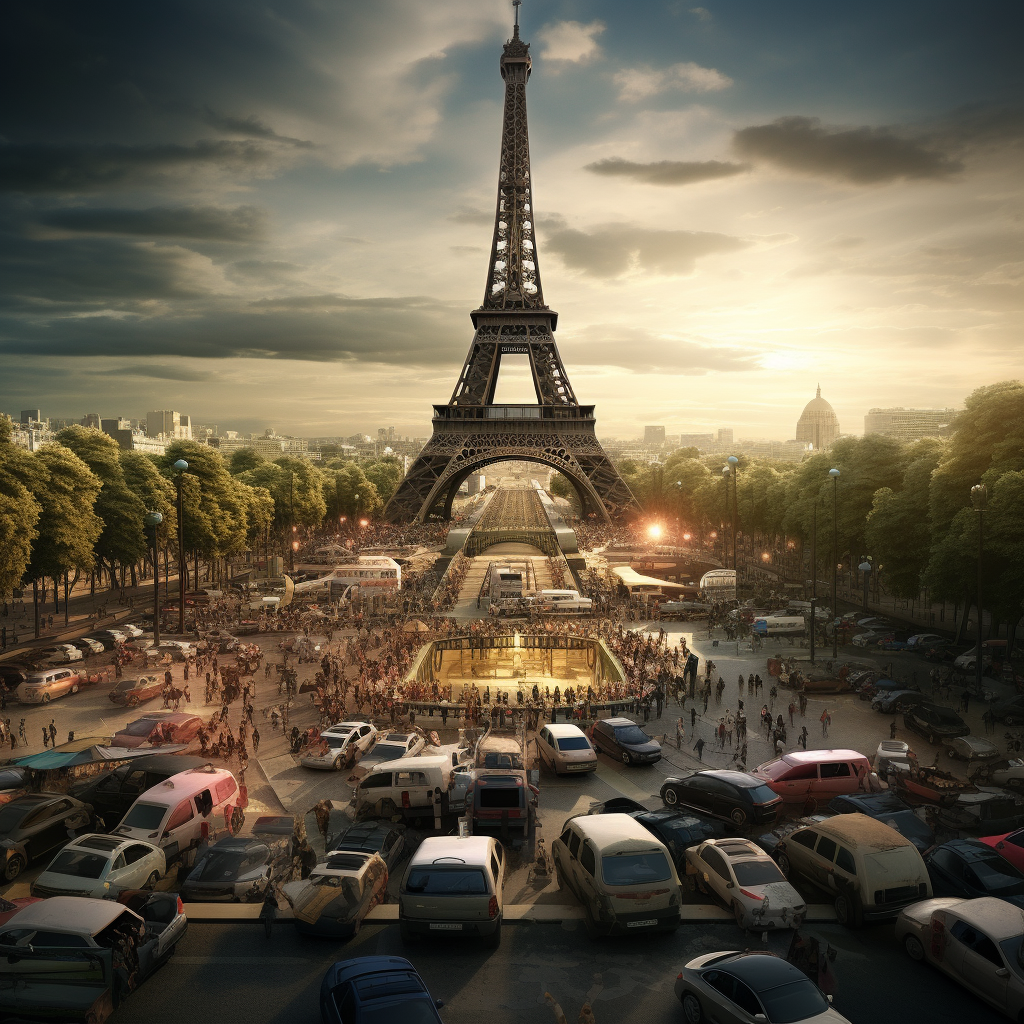 Eifel Tower surrounded by parking lots