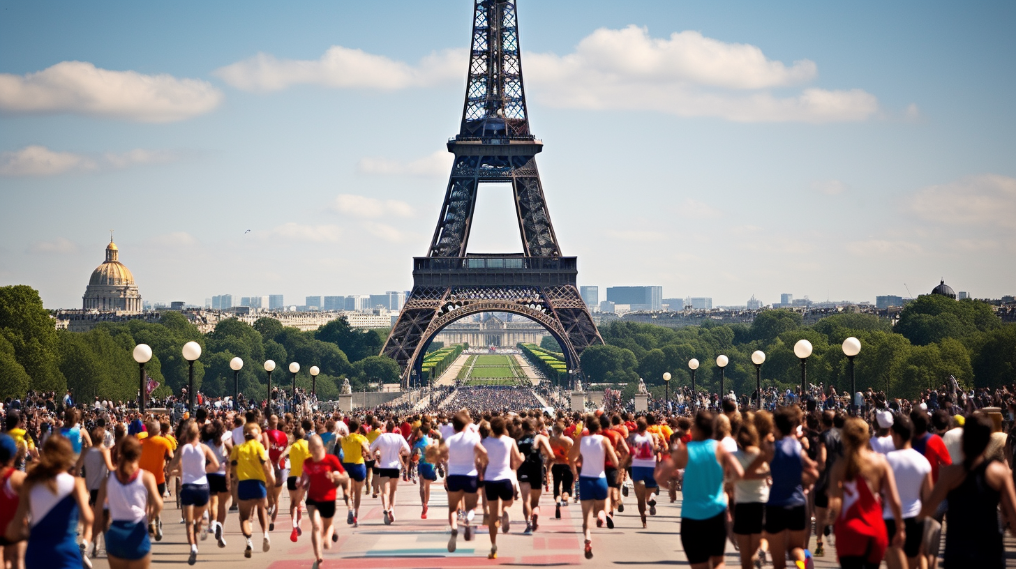 Eifel Tower in Paris with Olympic Game Athletes