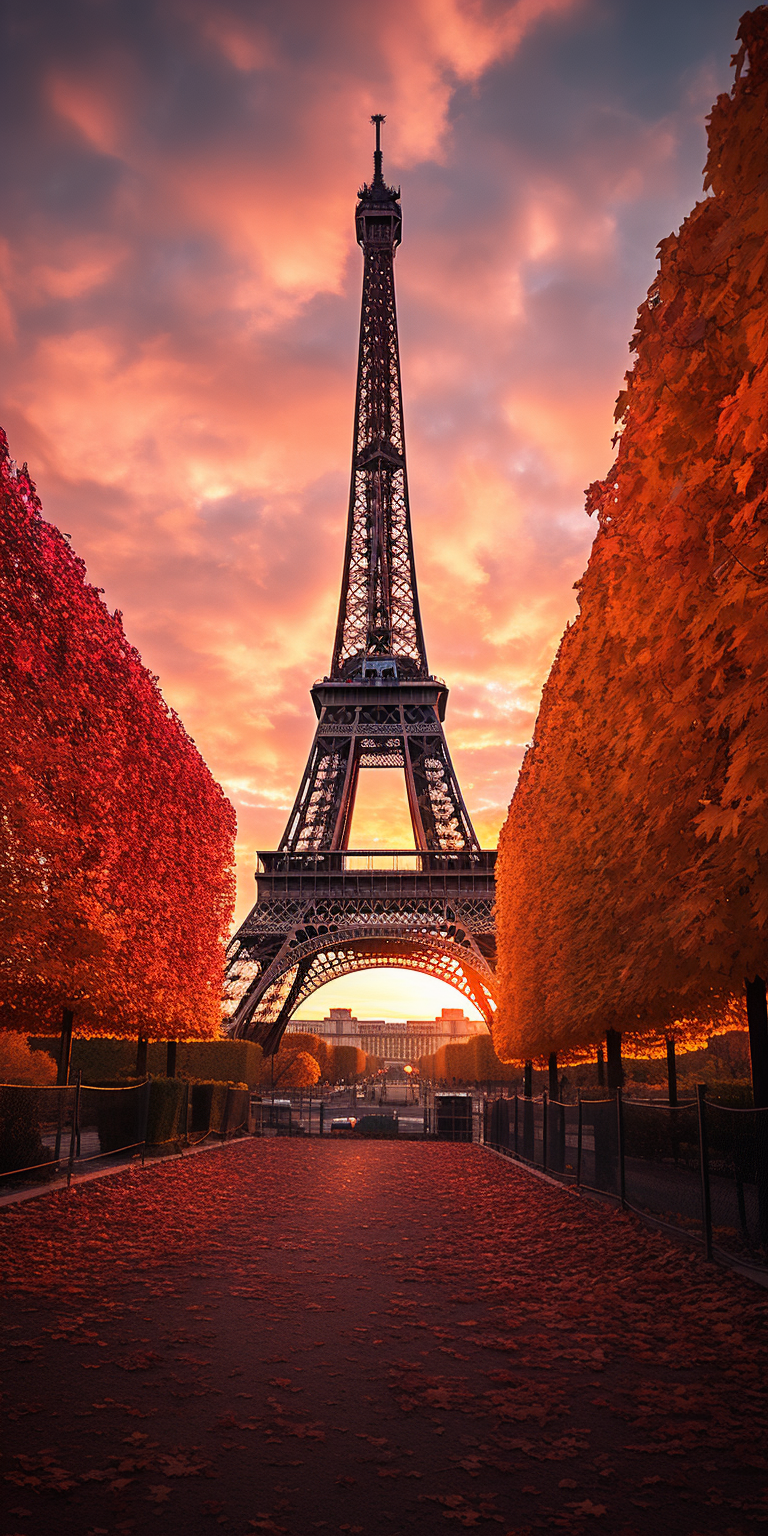 Vibrant Eiffel Tower Sunset in Autumn