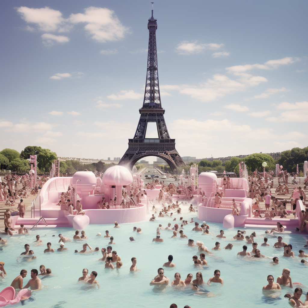 Eiffel Tower Pool Party with Pink Slides