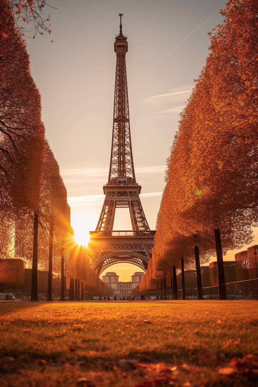 Beautiful Eiffel Tower sunset in autumn