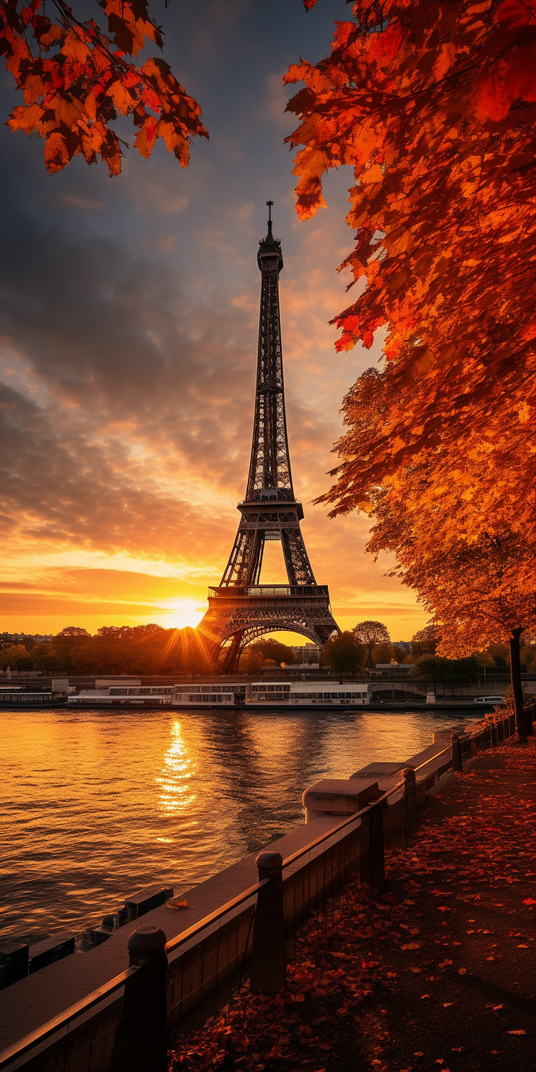 Eiffel Tower at autumn sunset