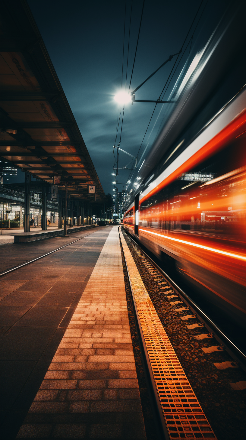 Night shot of moving NS train at Eindhoven train station