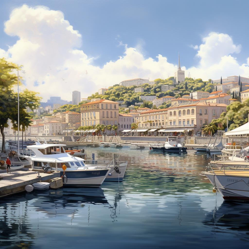 Eizin Suzuki style Toulon Port illustration