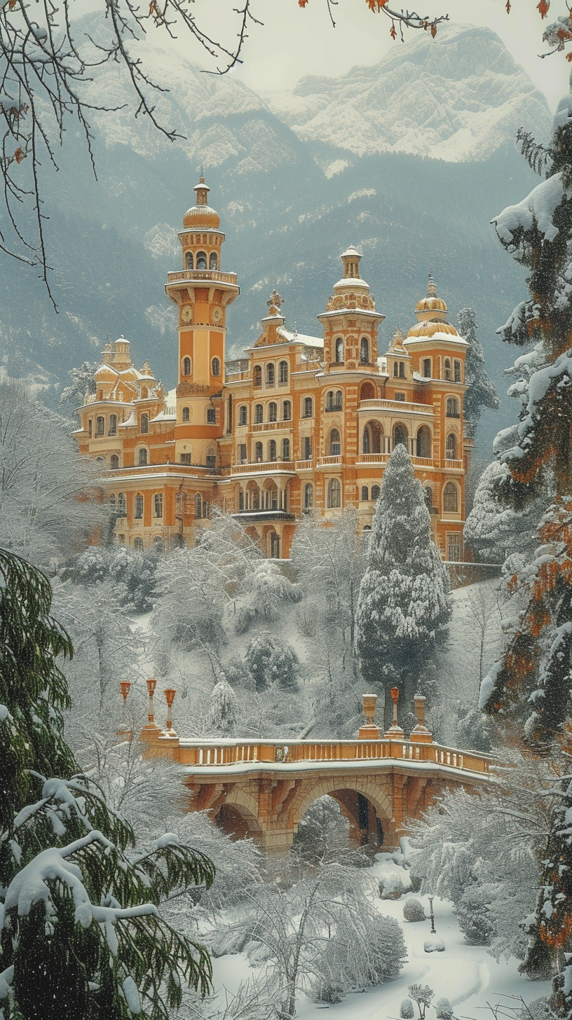 El Escorial Palace in Snowy Landscape