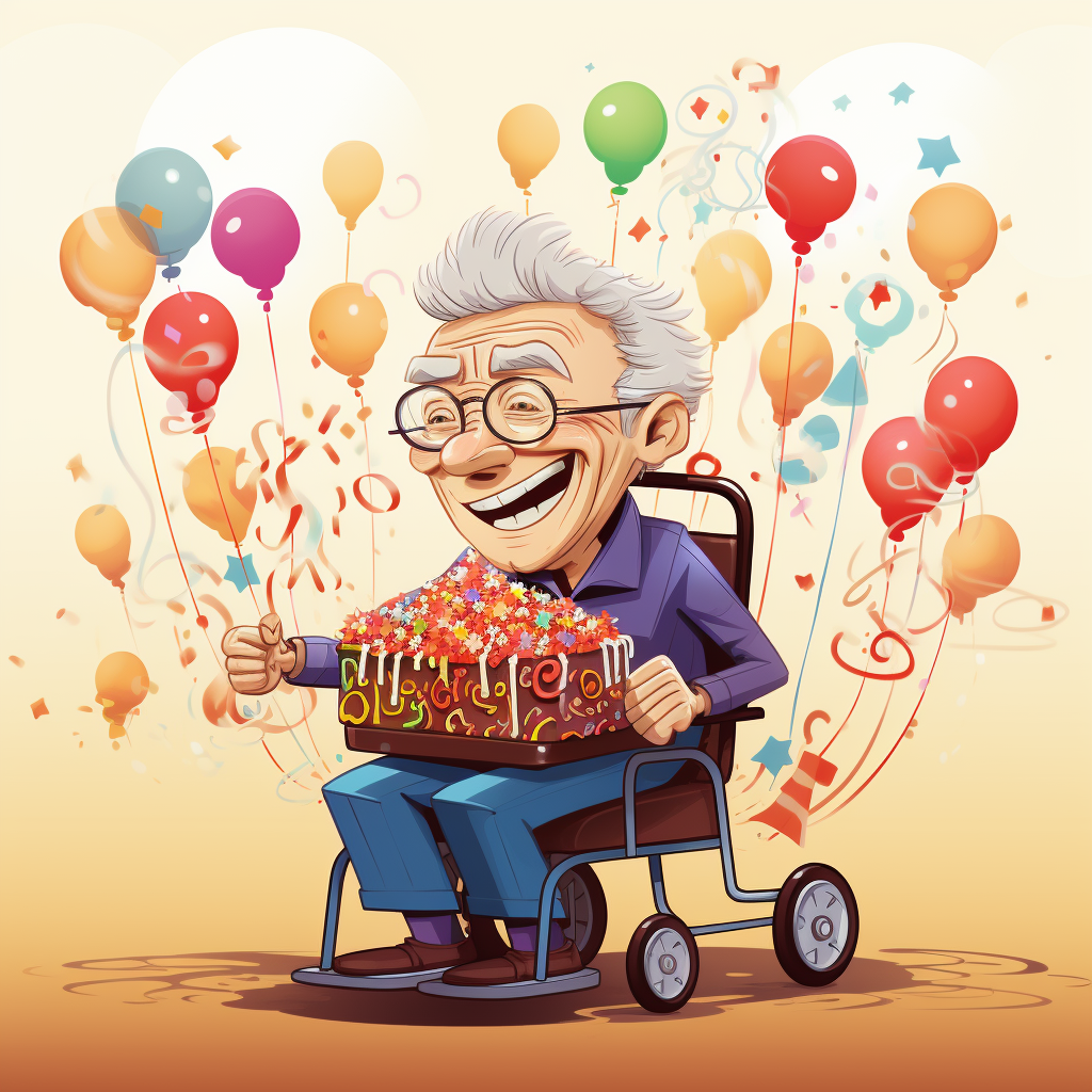 Elderly Smiling Person with Party Cake Candles