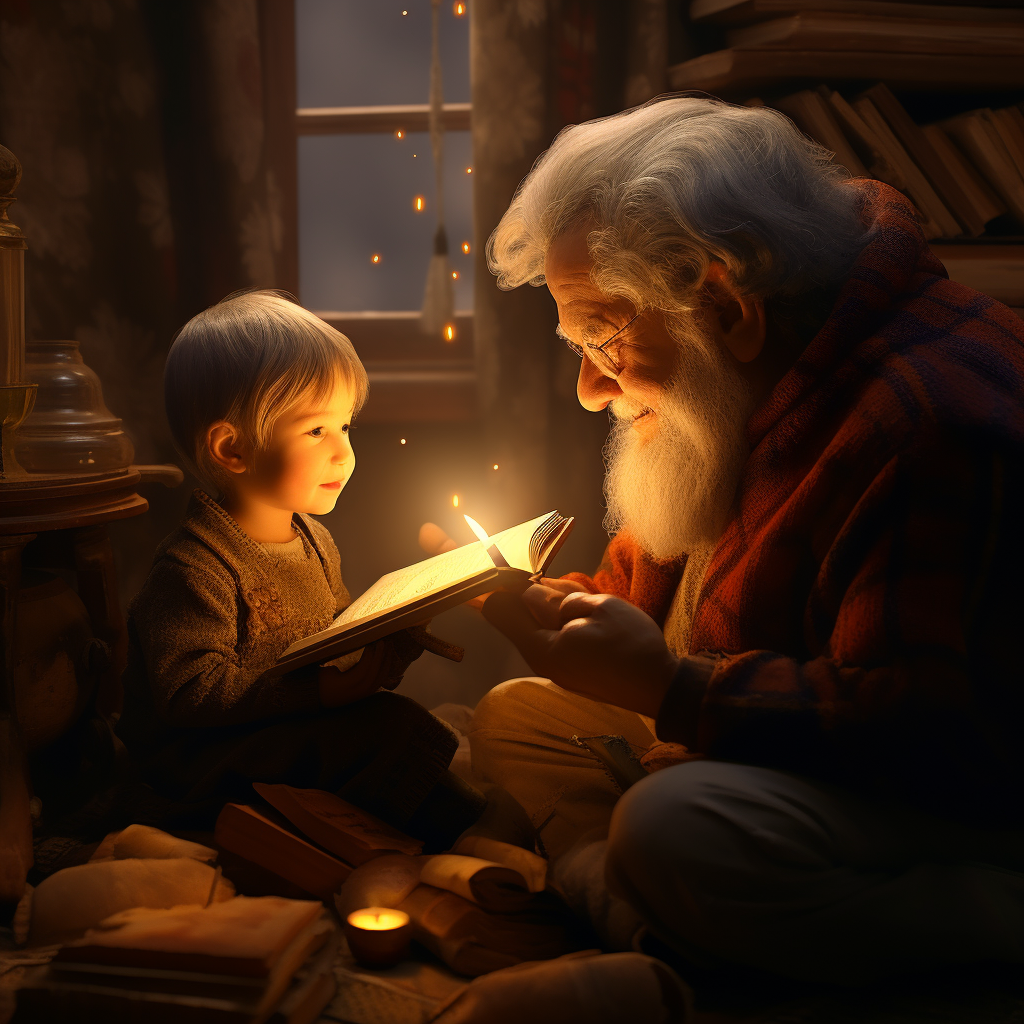 Elder storytelling with mesmerized child