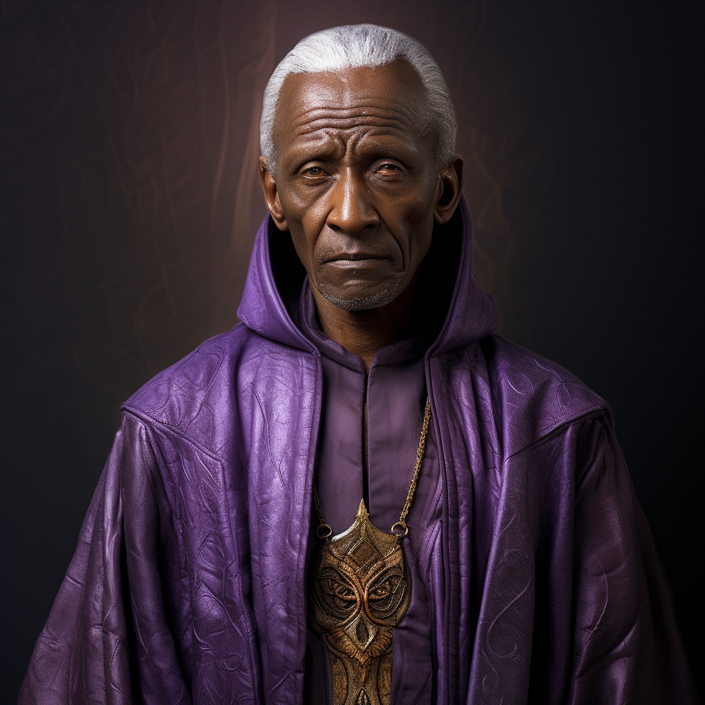 Elderly Elf Male Dark Skin Purple Priest Robes