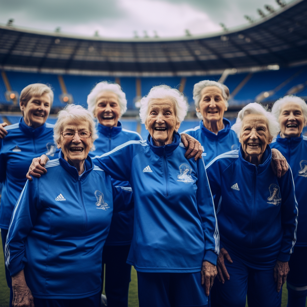 Elderly female football team in stadium