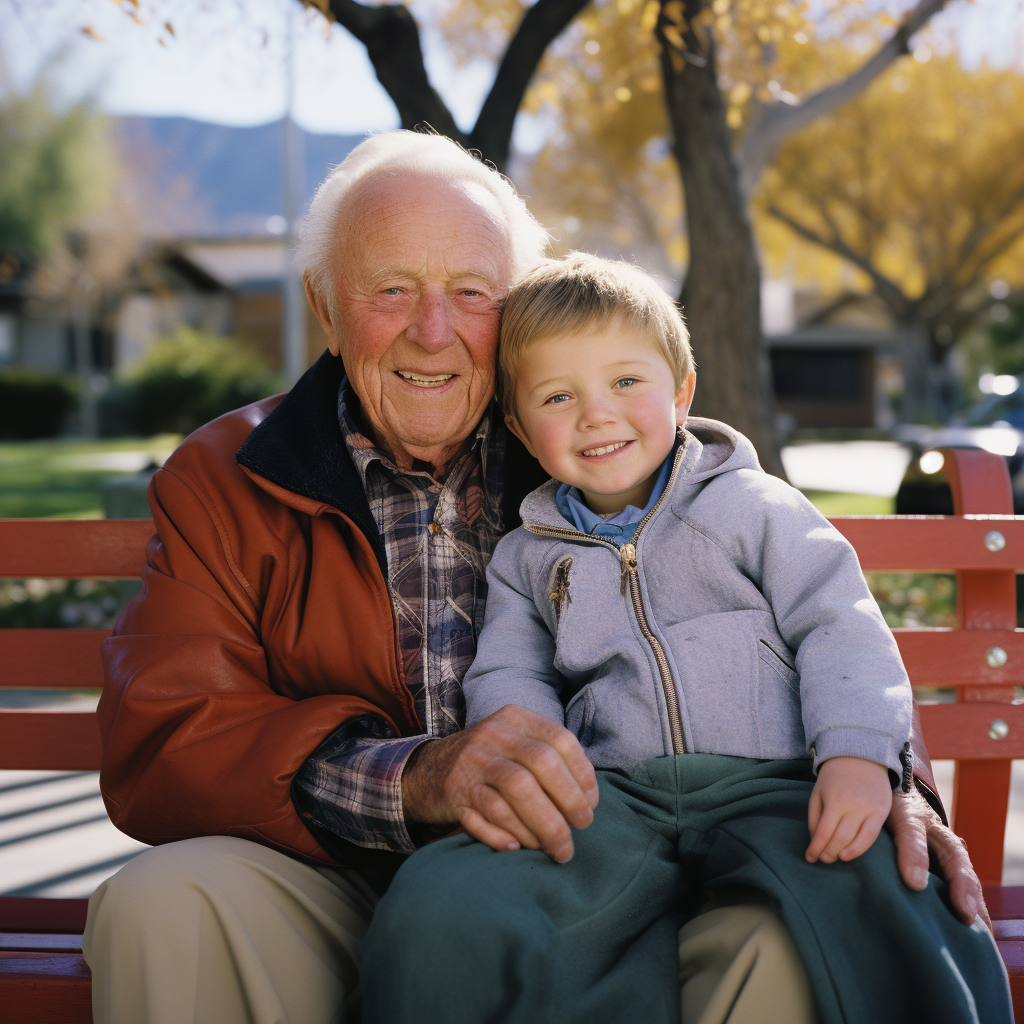 Elderly man bonding with grandson in the park