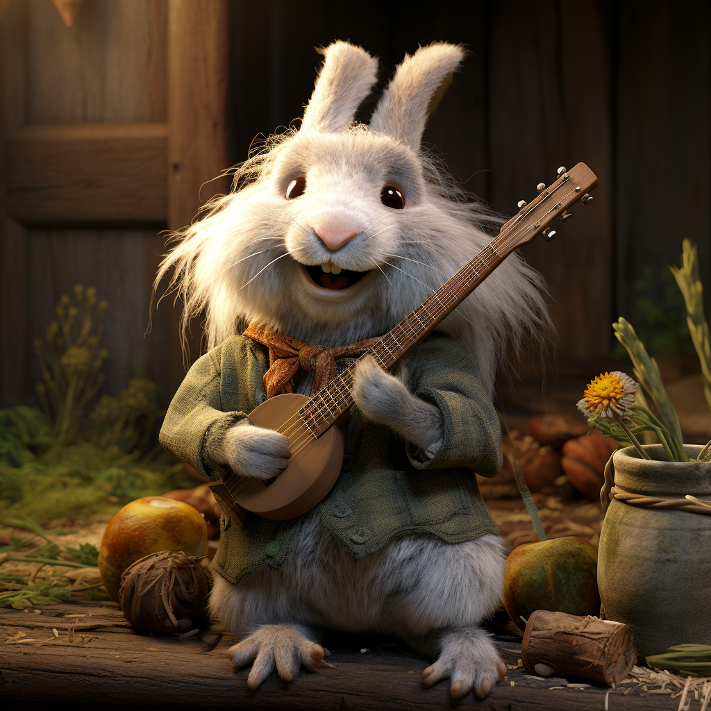 Elderly rabbit playing the banjo