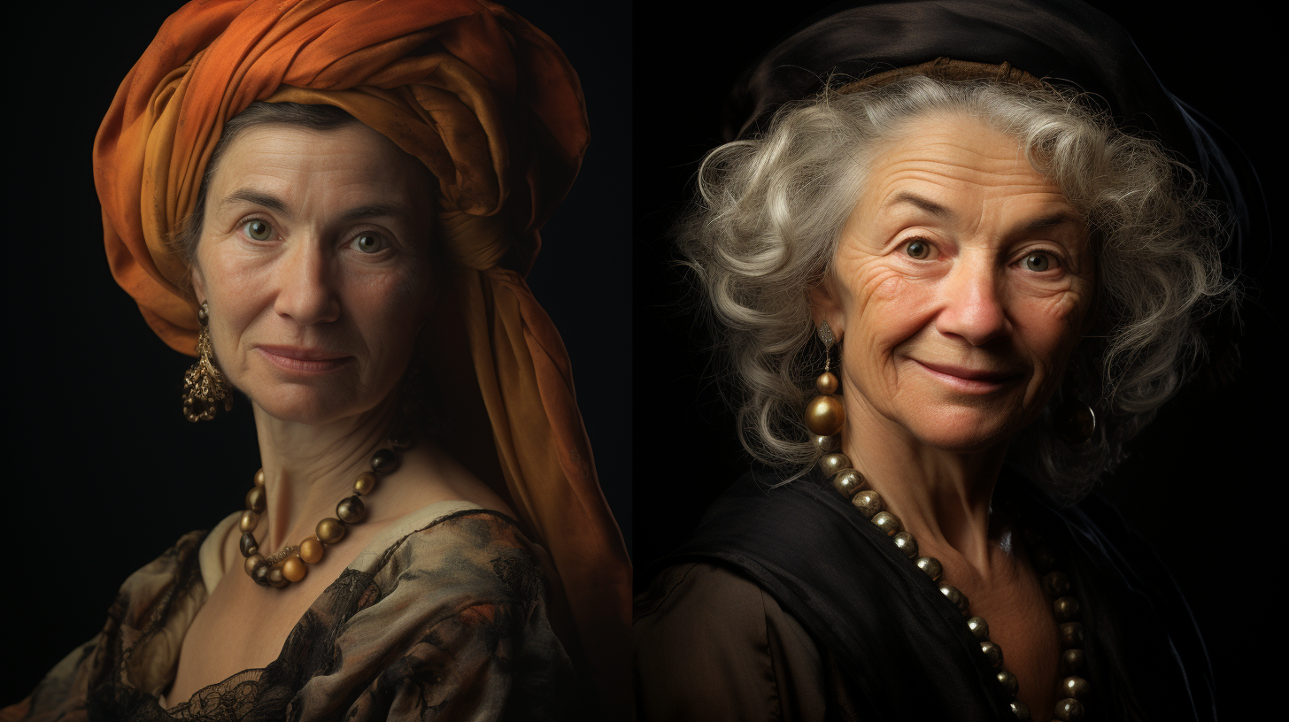 Elegant elder courtesan in Rembrandt style