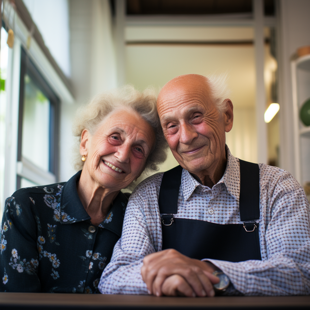 Realistic elderly Dutch couple at home