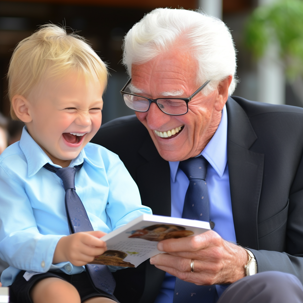 Elderly man enjoying time with his grandson in the park