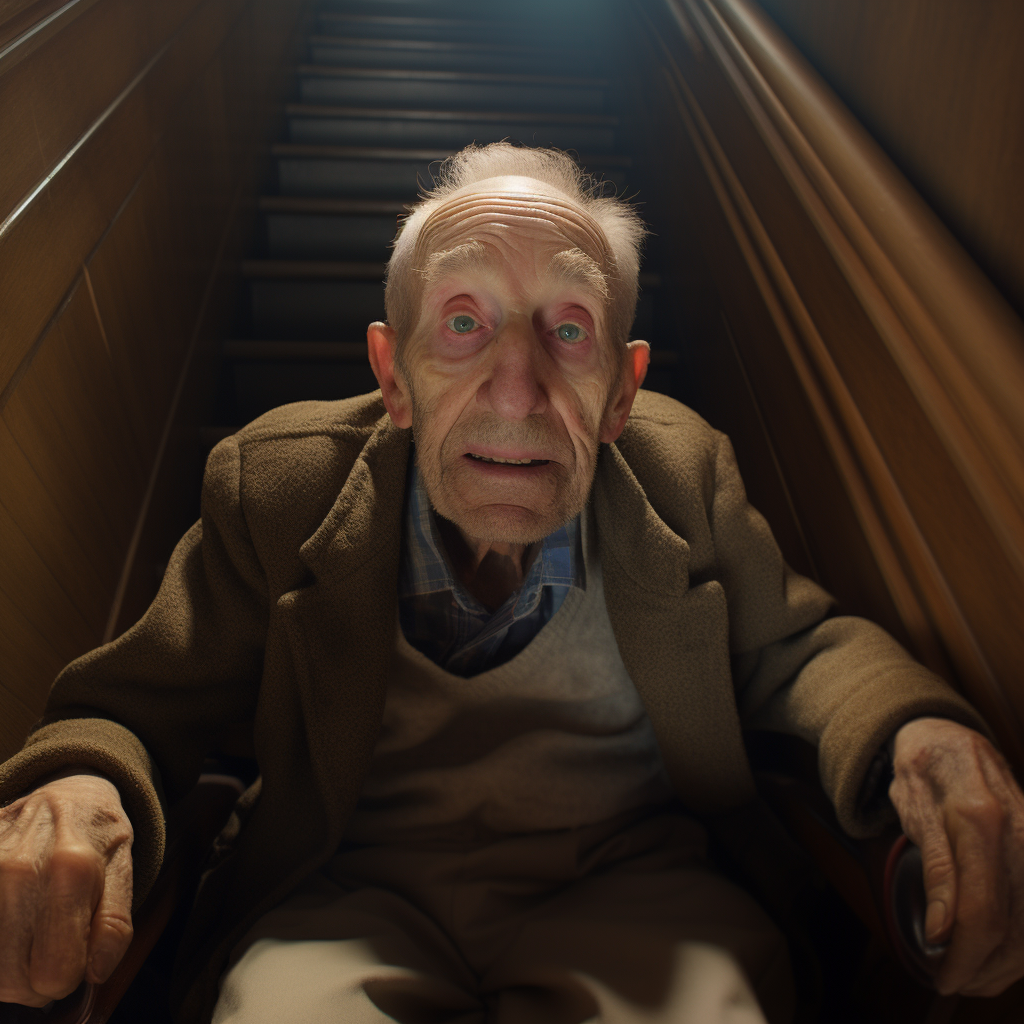 Elderly man using stair chair lift