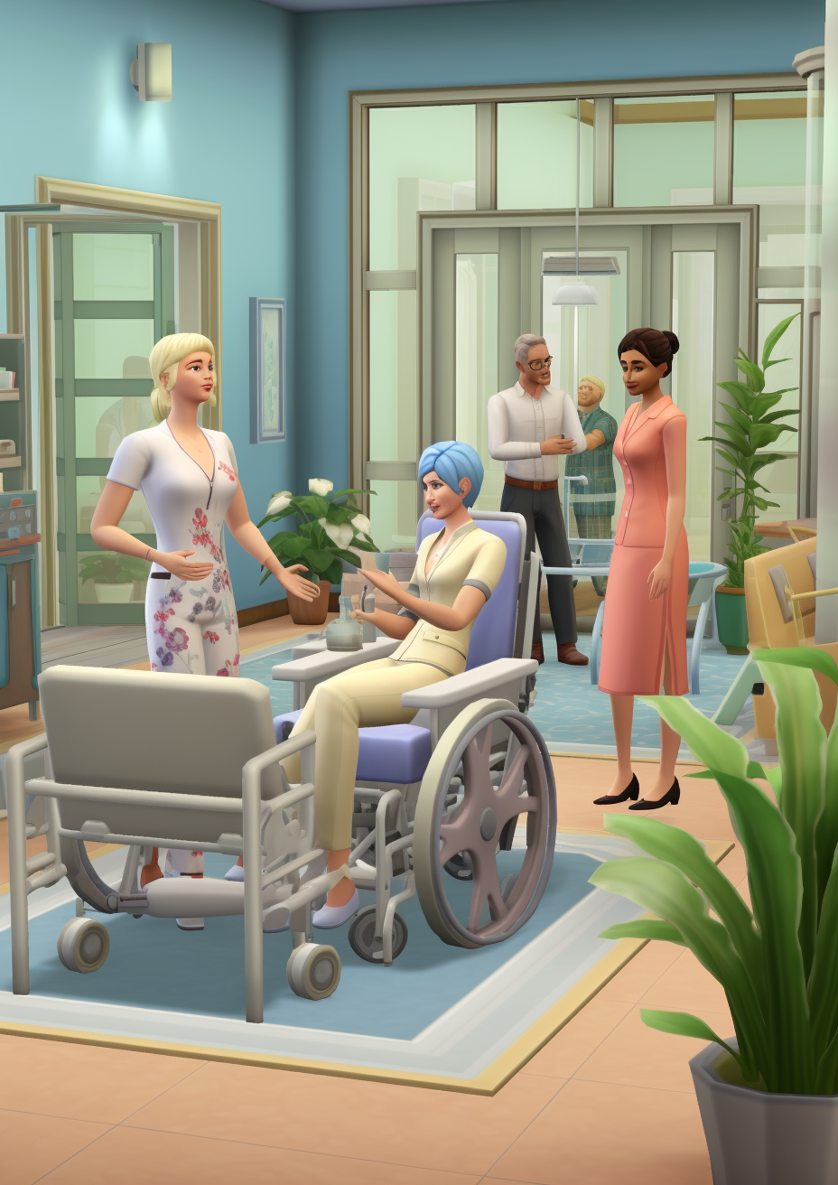 Elderly people in nursing home with nurses