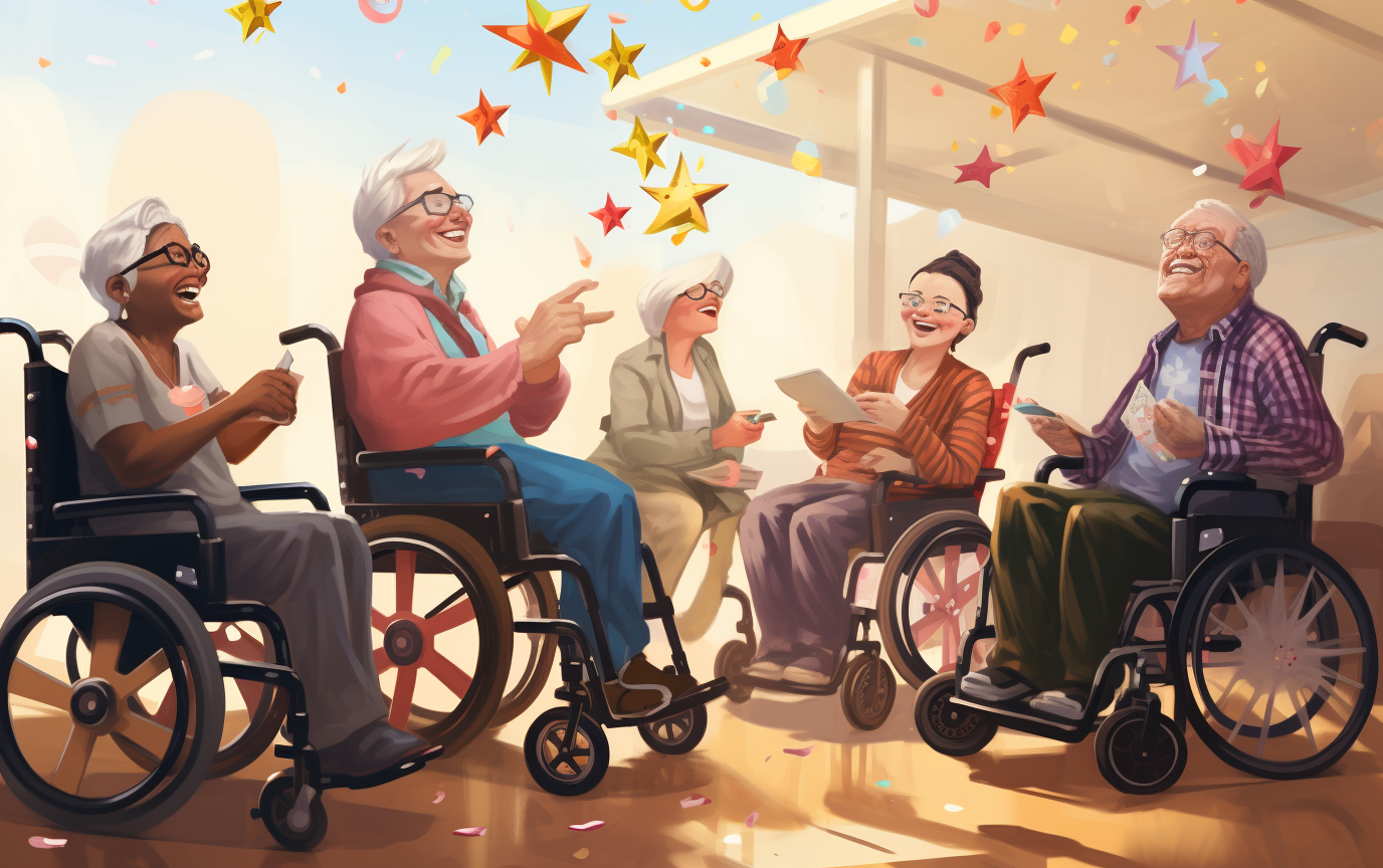 Elderly people playing games together