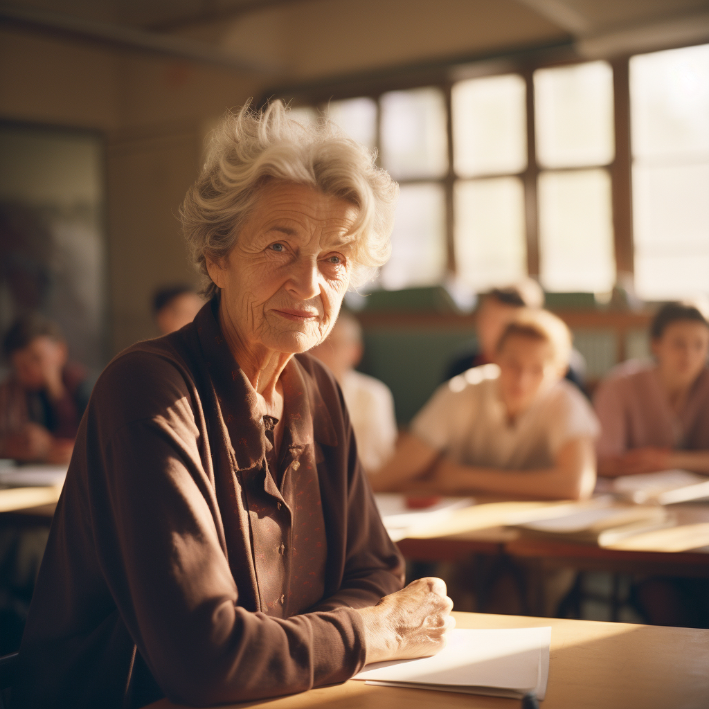 Elderly woman teaching art class