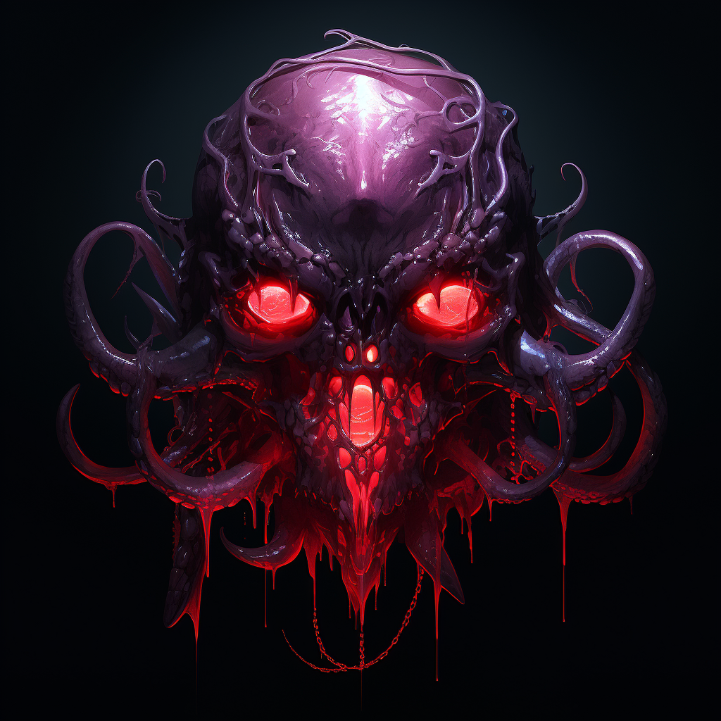 Eldritch creature skull with tentacles under dark red lighting