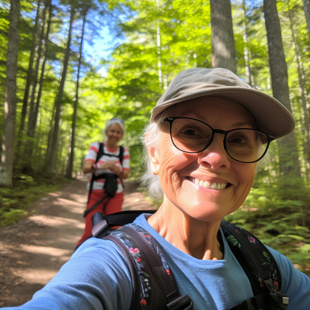 Eleanor, retired teacher, taking a selfie on a hike