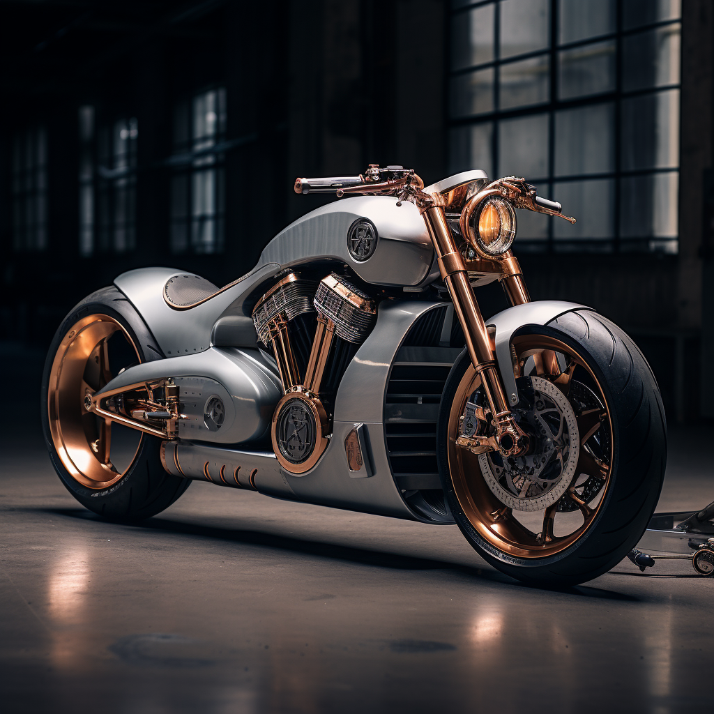 Electric Caferacer Motorbike in Raw Aluminium and Leather