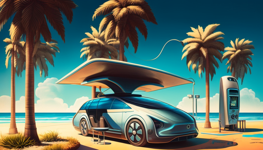 Futuristic electric car charger by the beach