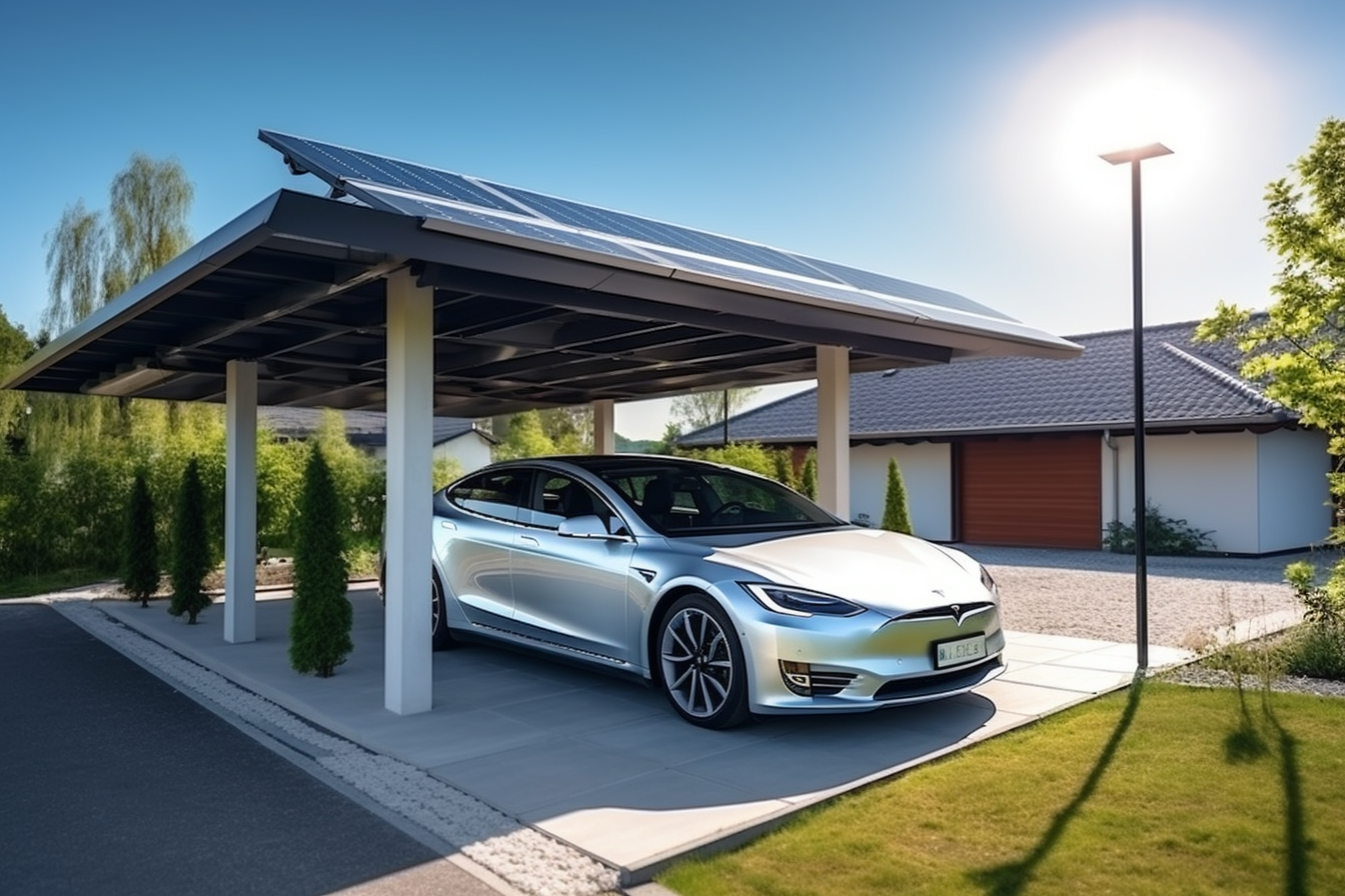 Electric Car Charging Station with Solar Panel Roof